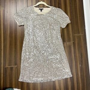 Size S Blush Silver Sequins Cocktail Dress Midi Sparkly Short cap sleeve Festive